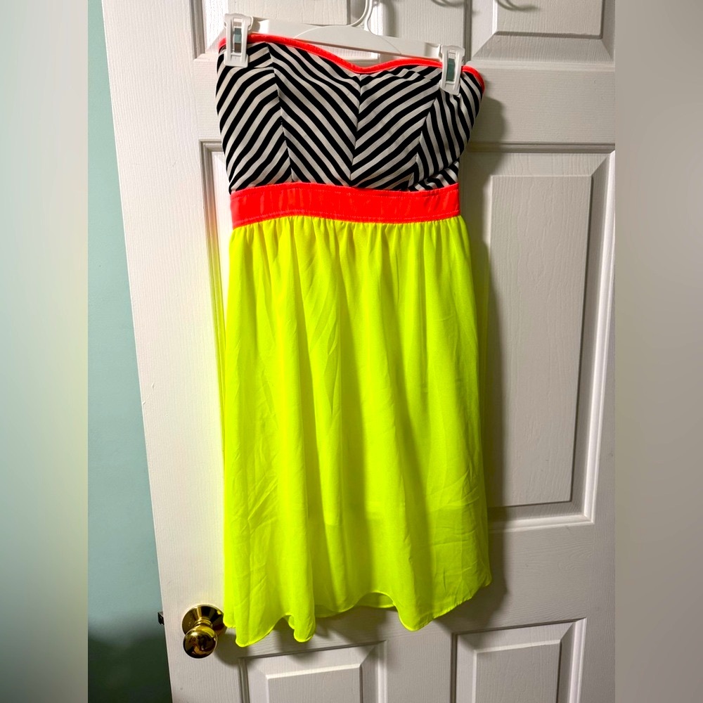 Strapless Dress / Black and White stripes and Neon colors!